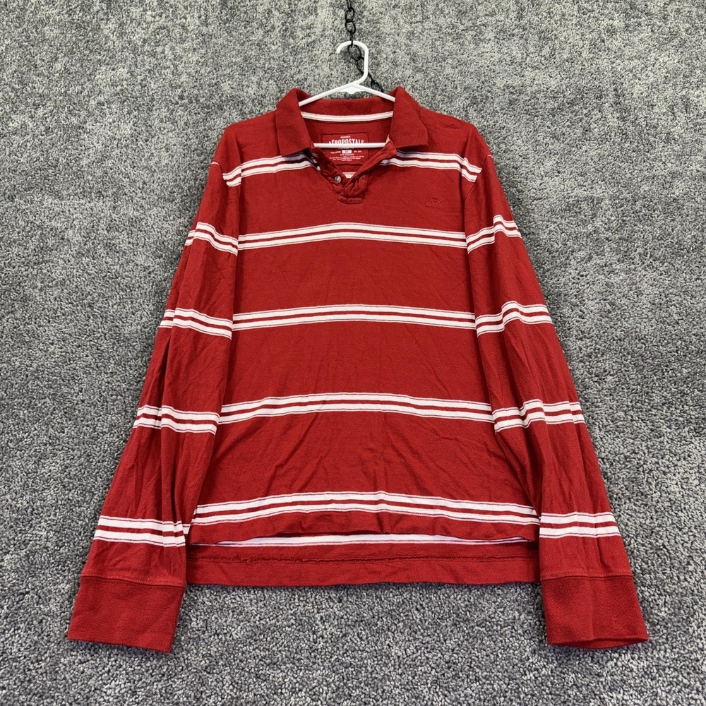 Aeropostale Polo Shirt Mens XL Red Striped Long Sleeve A87 Logo Rugby Casual